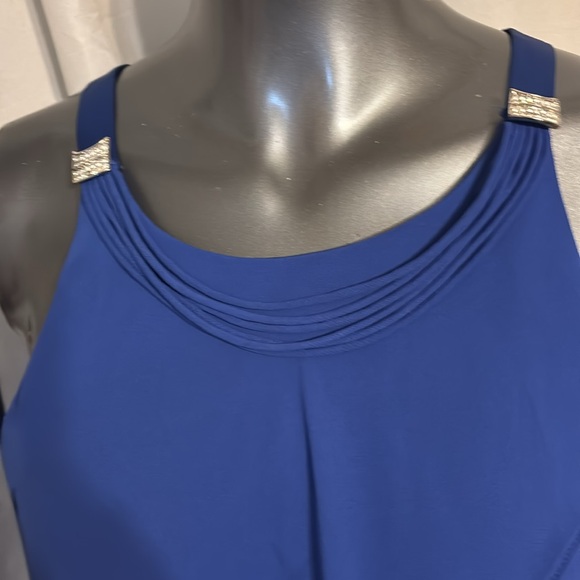 S.L. Fashions Royal Blue Chiffon Midi Cocktail Dress - Picture 2 of 4